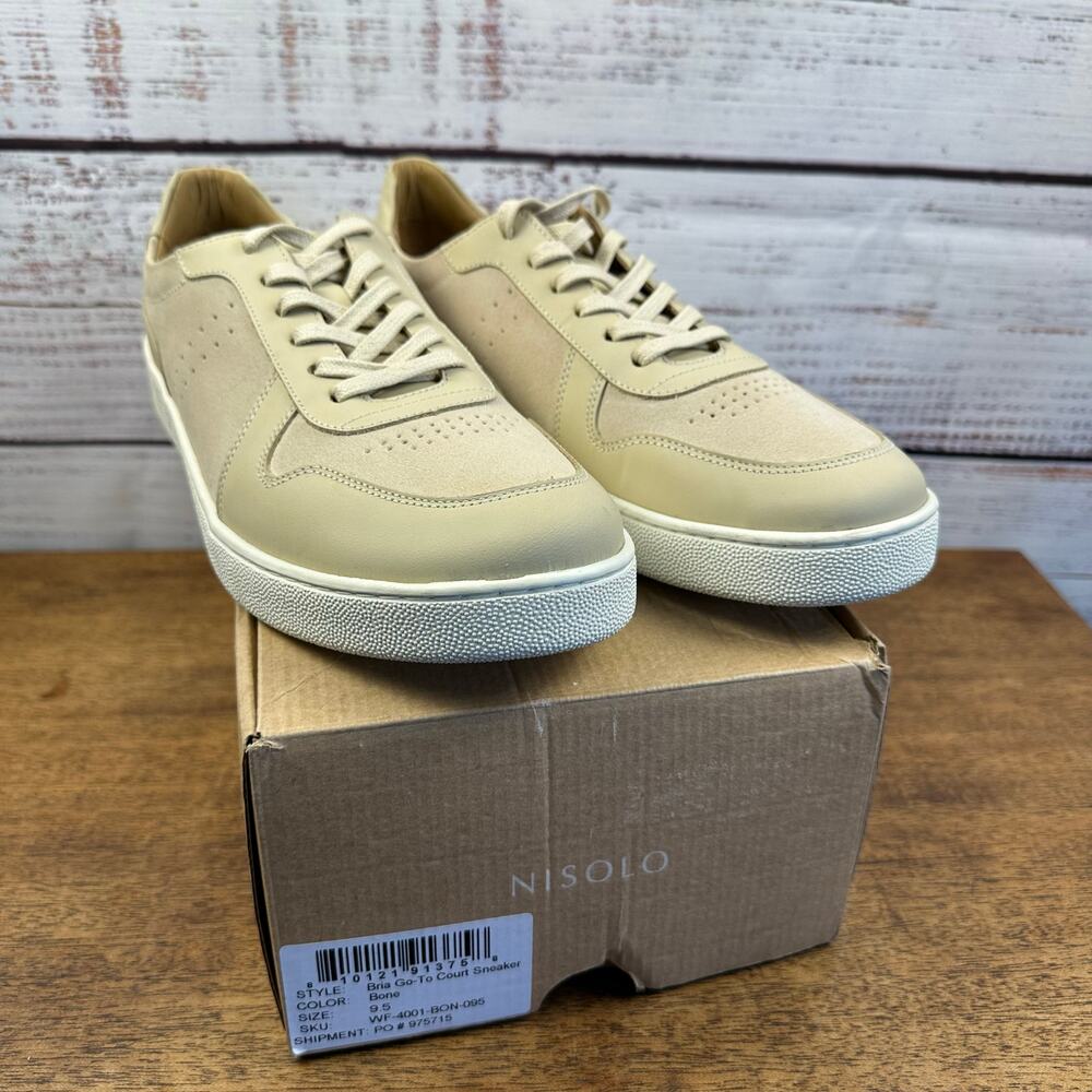 Womens NEW Nisolo Bria Go To Court Sneakers Bone Leather Suede Lace Up Sz 9.5